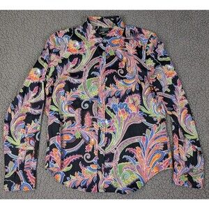 Lauren Ralph Lauren Shirt Medium Pet Long Sleeve Bright Paisley Whimsey Non Iron